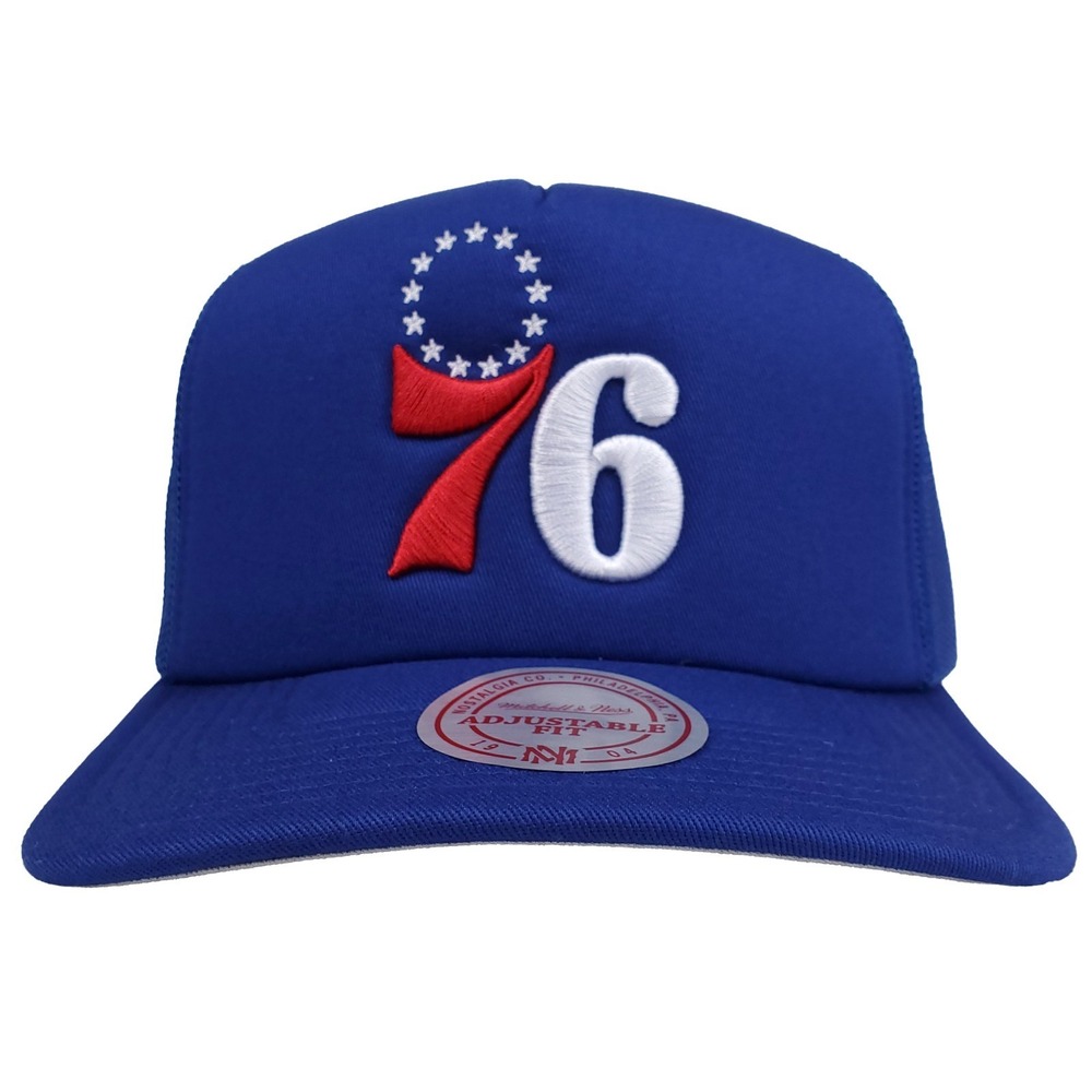 Philadelphia 76ers Mitchell & Ness NBA Foam Trucker Hat Cap 3D Logo Blue NWT